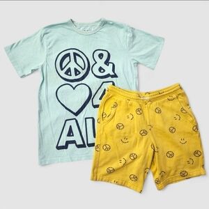 🎉Boys' Size L ( 10-12 ) Peace Tee & Smiley Shorts The Childrens Place ,Old Navy